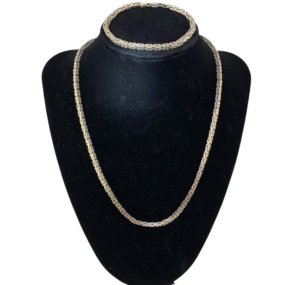 Sterling Silver 925 Byzantine Necklace & Bracelet SET Italy 18" & 7.5" Estate